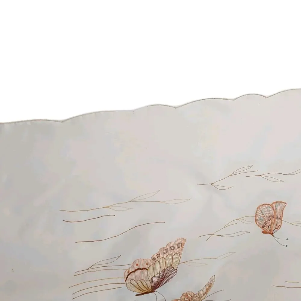 Vintage Butterfly Embroidered Shower Curtain Cream Sheer Mesh Lace 66x70 Cottage